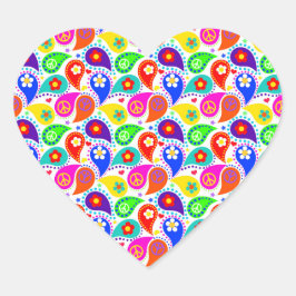 Peace Sign Paisleys | Herzform Herz-Aufkleber