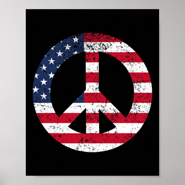 Peace Sign Patriotic Usa Flag Peace And Love  Poster (Vorne)