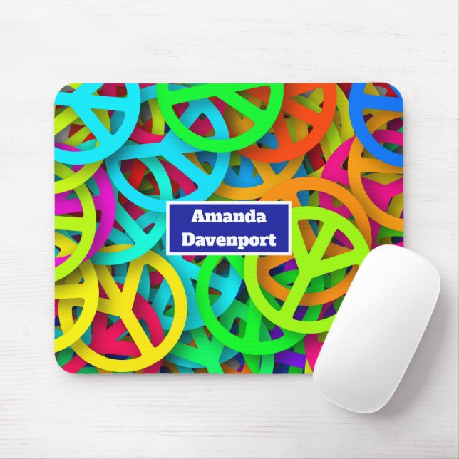 Peace Sign Pattern Groovy 60er Jahre Vibe Mousepad (Mit Mouse)