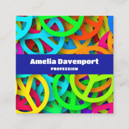 Peace Sign Pattern Groovy 60er Jahre Vibe Quadratische Visitenkarte