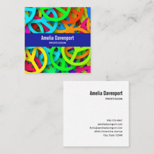 Peace Sign Pattern Groovy 60er Jahre Vibe Quadratische Visitenkarte