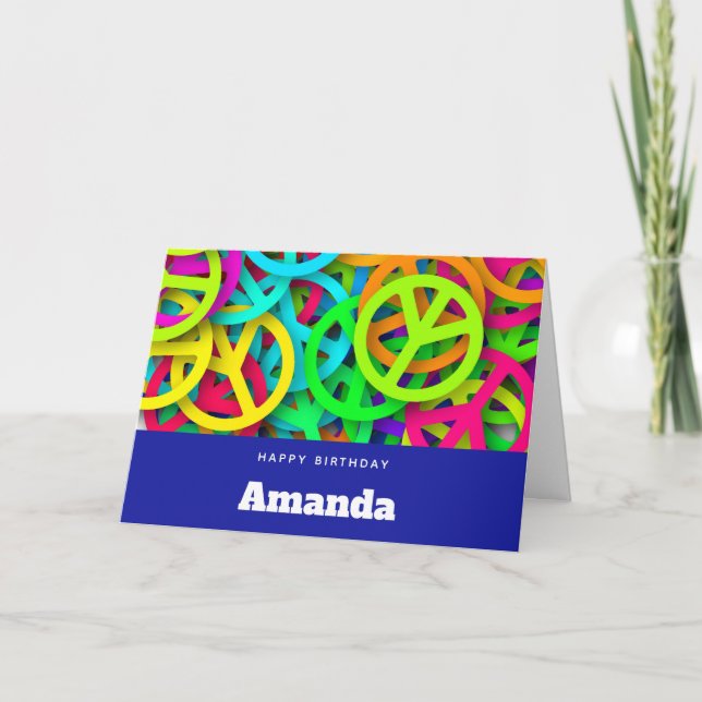 Peace Sign Pattern Groovy 60er Vibe Birthday Karte (Vorderseite)