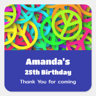 Peace Sign Pattern Groovy 60er Vibe Birthday Quadratischer Aufkleber