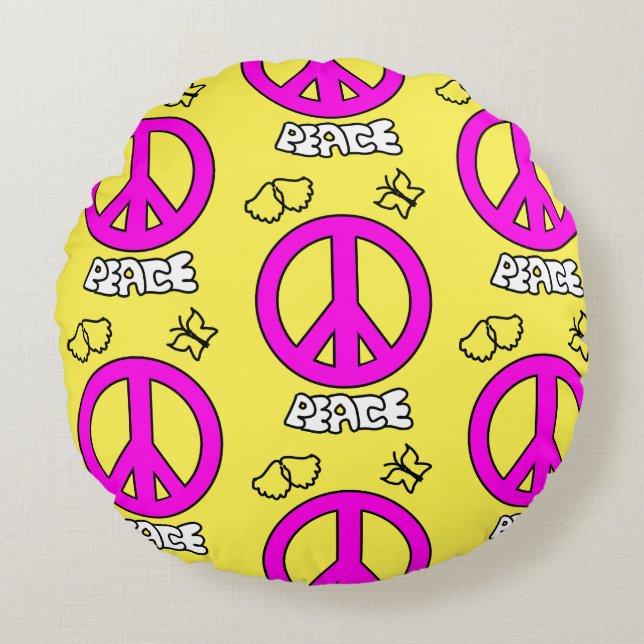 PEACE SIGN PATTERN, RUNDES KISSEN (Vorderseite)