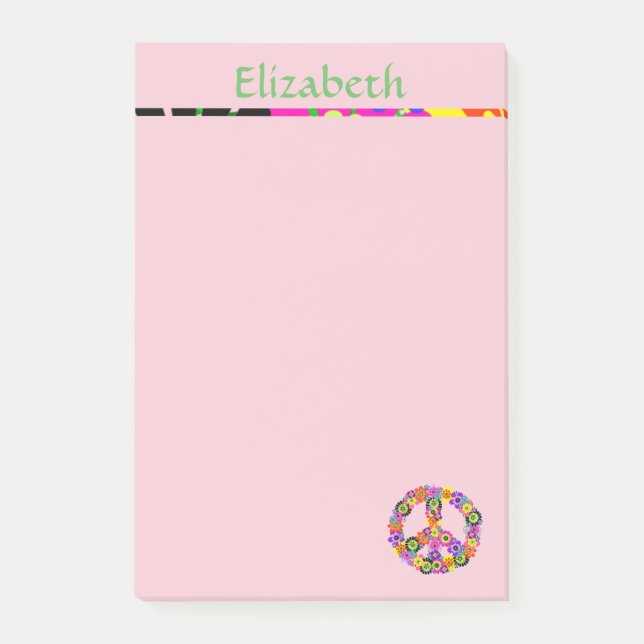 Peace Sign Personalisiert mit Name in Pink Post-it Klebezettel (Vorderseite)