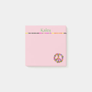 Peace Sign Personalisiert mit Name in Pink Post-it Klebezettel