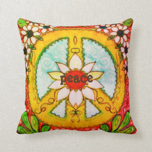 Peace Sign Pillow Daisy Liebe Hippie Boho Kissen