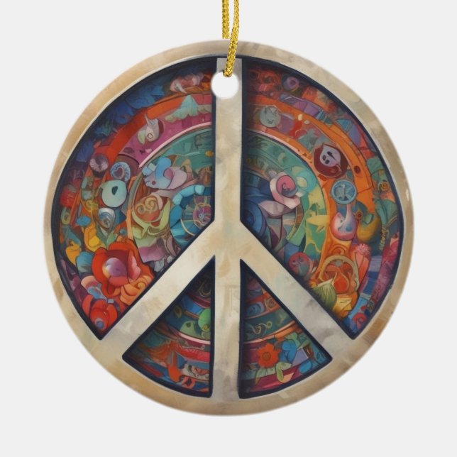 Peace Sign Pop Art Keramik Ornament (Vorne)