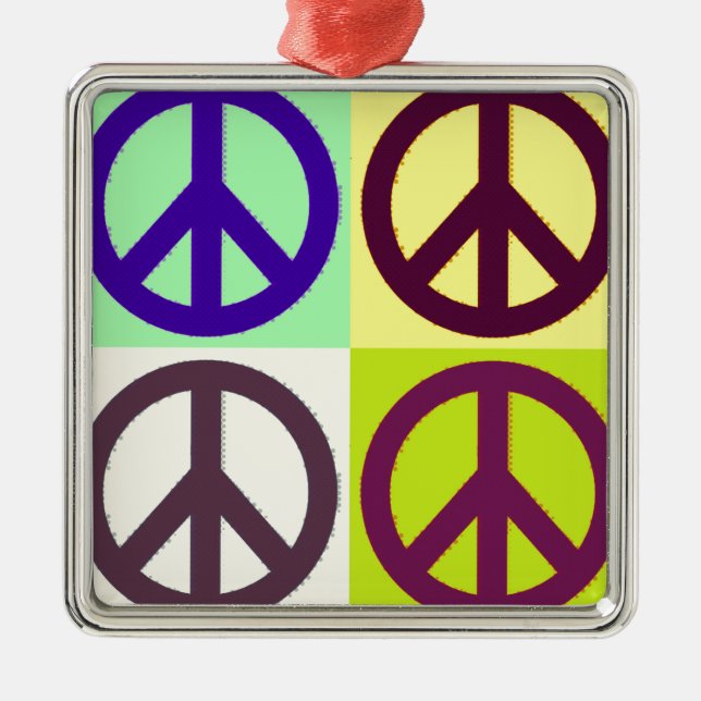 Peace Sign Pop Art Ornament Aus Metall (Vorne)