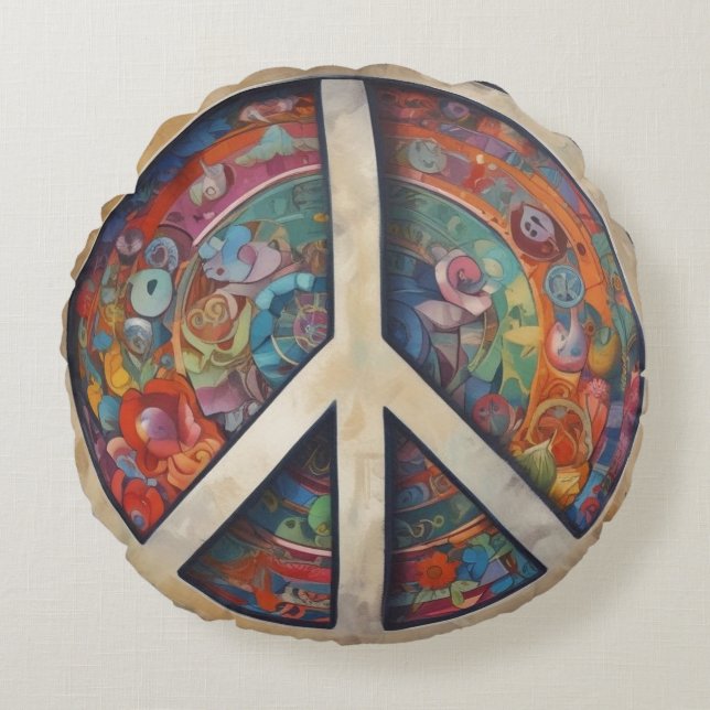Peace Sign Pop Art Rundes Kissen (Vorderseite)