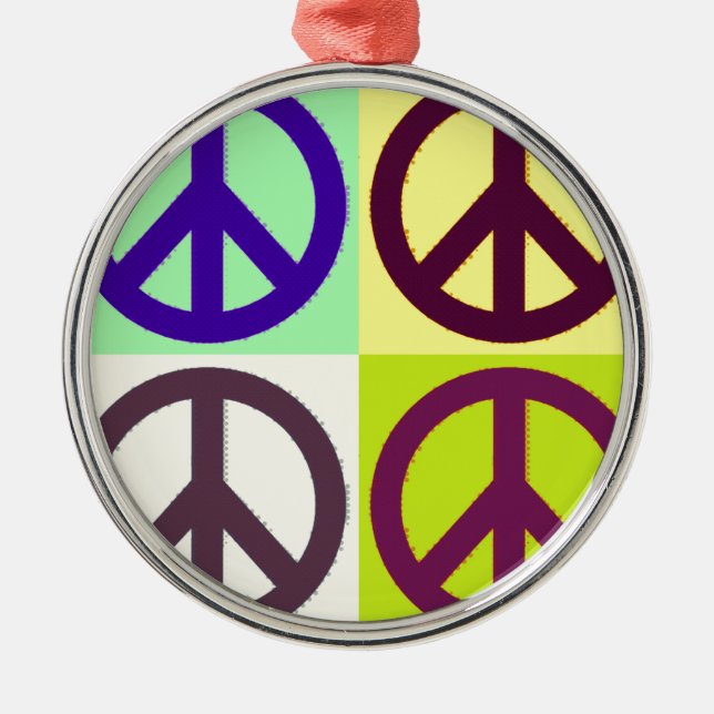 Peace Sign Pop Art Silbernes Ornament (Vorne)