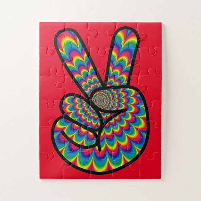 PEACE SIGN PSYCHEDELIC FARBEN JIGSAW PUZZLE (Vertikal)