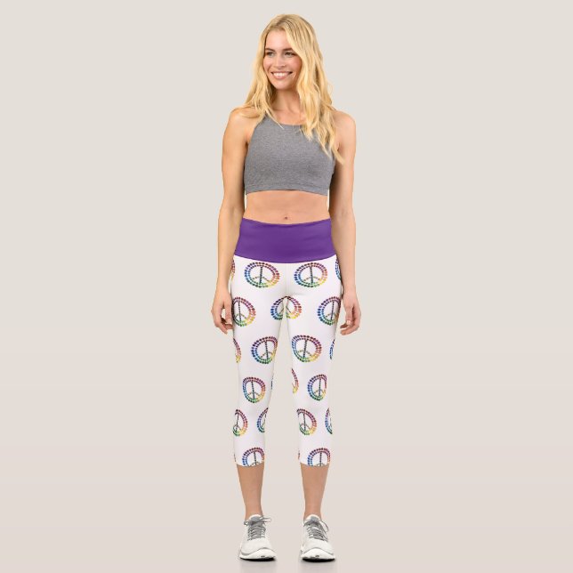 Peace Sign Rainbow Glitzer Capri Leggings (Vorderseite)