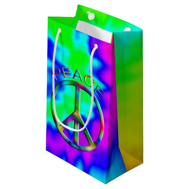 Peace Sign Rainbow Hippie Gift Bag Kleine Kleine Geschenktüte (Vorderseite Schrägansicht)