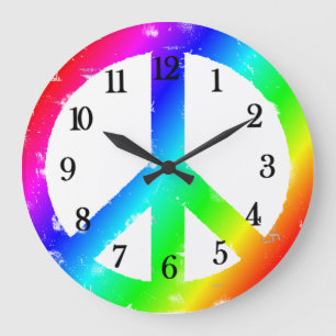 Peace Sign Rainbow Peace Clock Große Wanduhr
