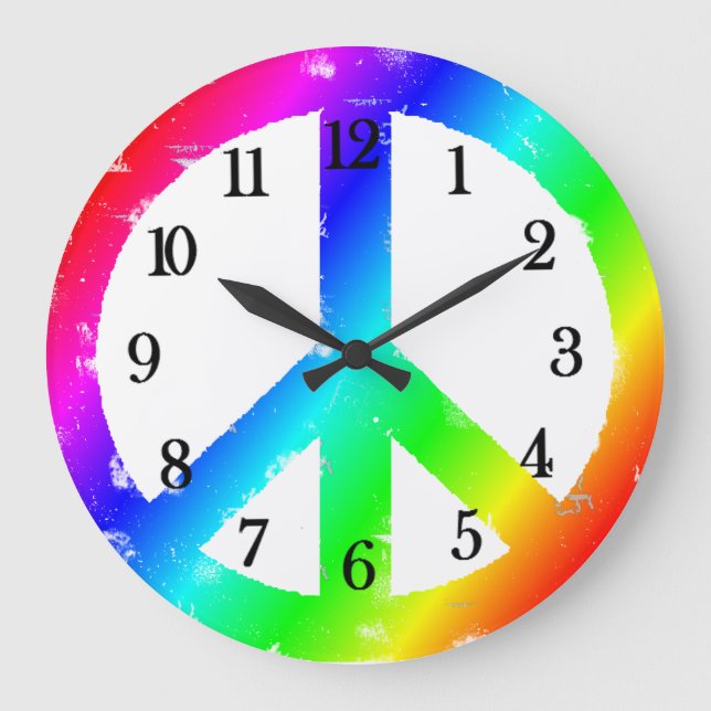 Peace Sign Rainbow Peace Clock Große Wanduhr (Vorderseite)