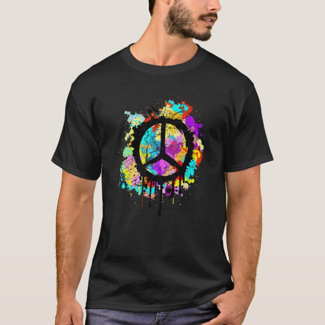Peace Sign Retro Costume Paint Splatter 60s 70s Hi T-Shirt (Vorderseite)