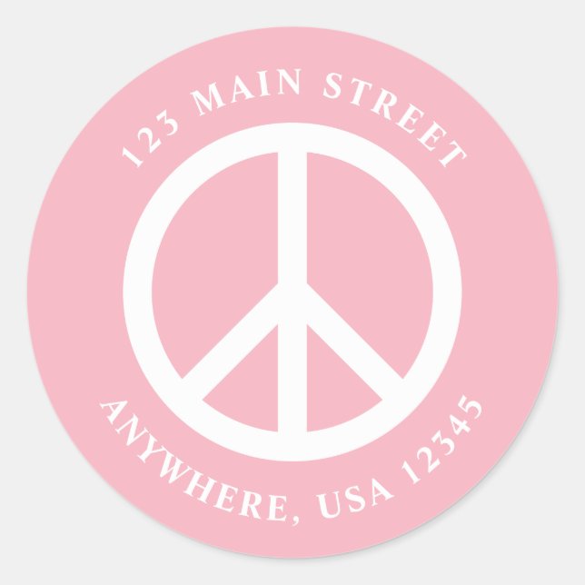 Peace Sign Retro Pink Address Label Runder Aufkleber (Vorderseite)