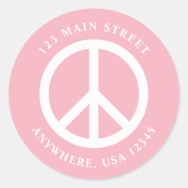 Peace Sign Retro Pink Address Label Runder Aufkleber