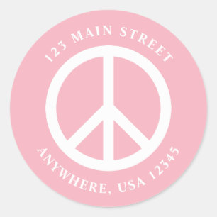 Peace Sign Retro Pink Address Label Runder Aufkleber