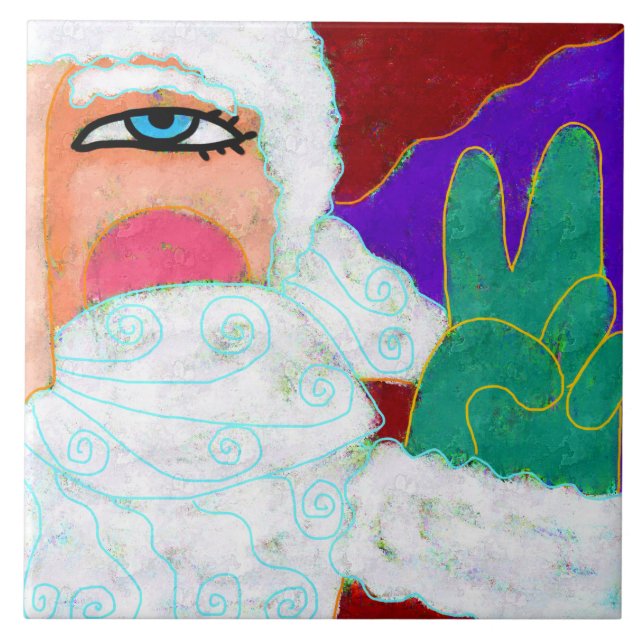 Peace Sign Santa Abstrakt Art Fliese (Vorderseite)