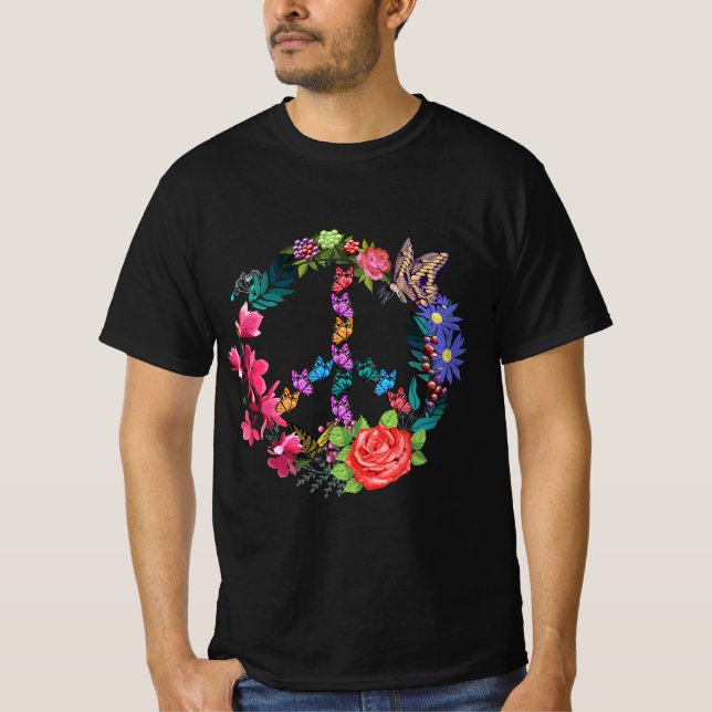 Peace Sign Spring Flowers Hippie Butterfly Peace S T-Shirt (Vorderseite)