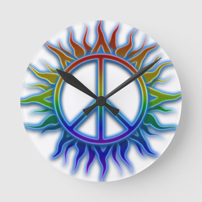 "Peace Sign Sun" Symbol für das ruinbogenfarbene F Runde Wanduhr (Vorderseite)
