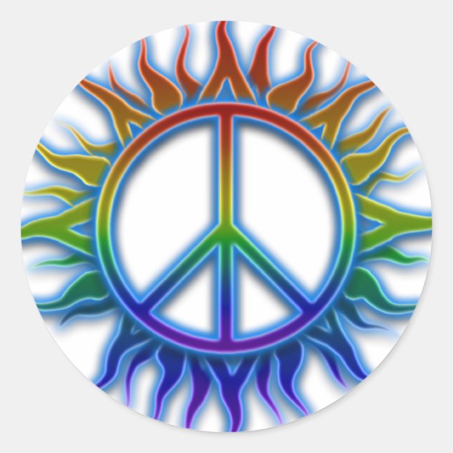 "Peace Sign Sun" Symbol für das ruinbogenfarbene F Runder Aufkleber (Vorderseite)
