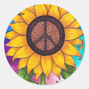 Peace Sign Sunflower Stationary Runder Aufkleber