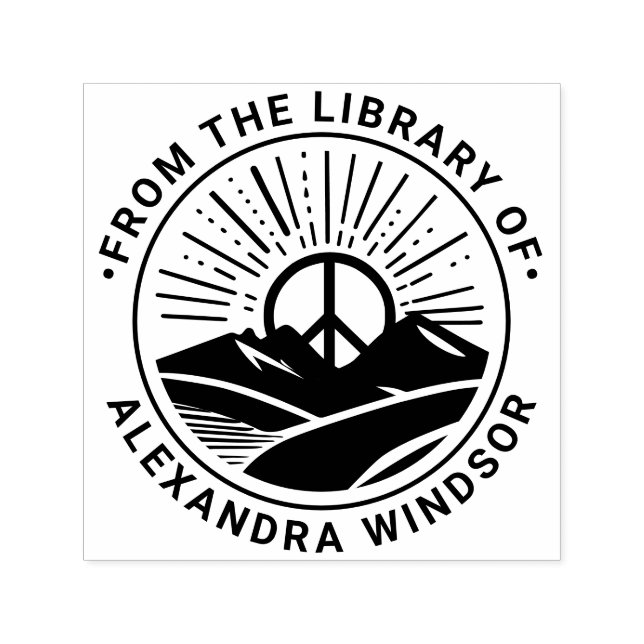 Peace Sign Sunrise Mountains Library Name Permastempel (Design)