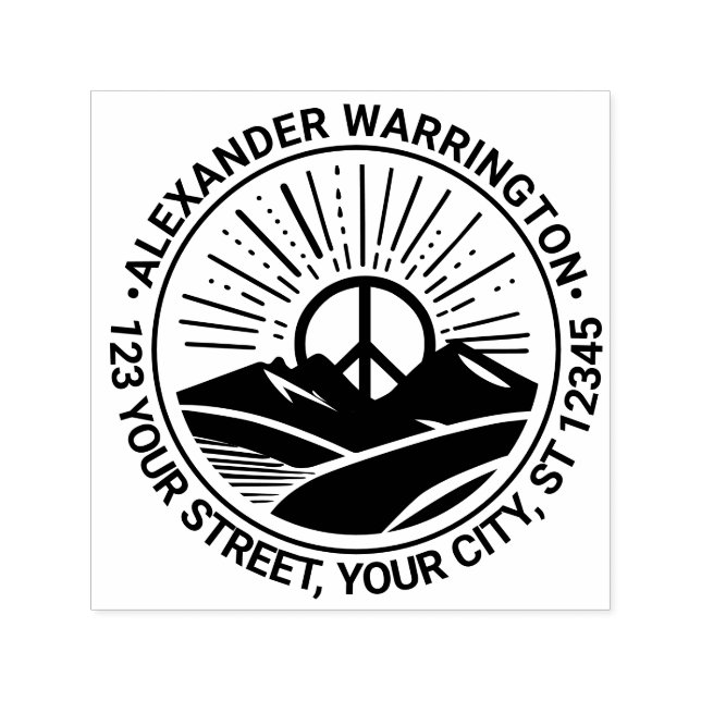 Peace Sign Sunrise Mountains Name Adresse Permastempel (Design)