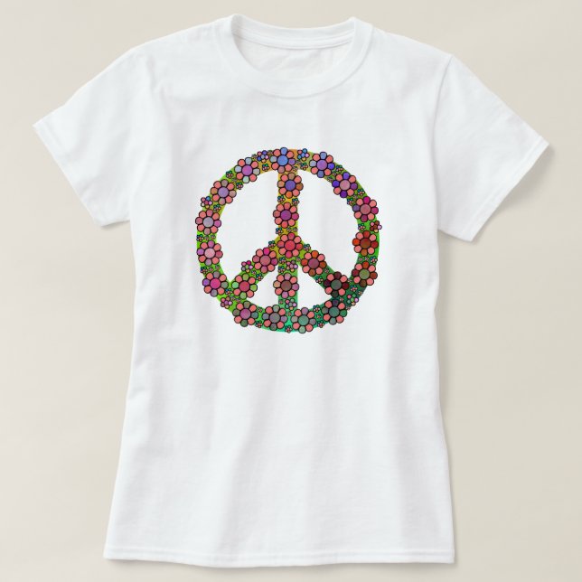 Peace Sign Symbol Blume Farbenfrohe Liebe T-Shirt (Design vorne)
