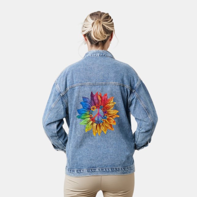 Peace Sign Symbol U.S. farbenfrohe Sonnenblumenblu Jeansjacke (Modell)