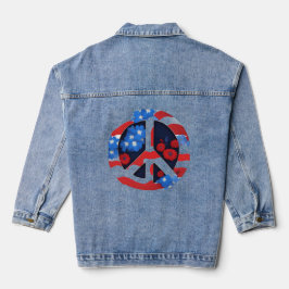 Peace Sign Symbol US Flag Red White & Blue Hippie Jeansjacke