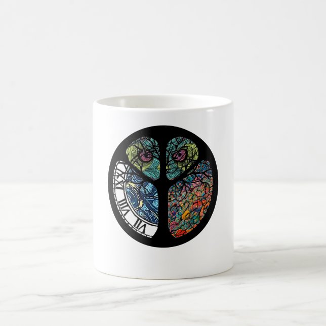 Peace Sign Tree Owl farbenfrohe Gestaltung Kaffeetasse (Mittel)