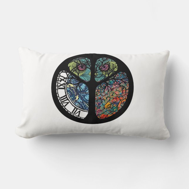 Peace Sign Tree Owl farbenfrohe Gestaltung Lendenkissen (Vorderseite)