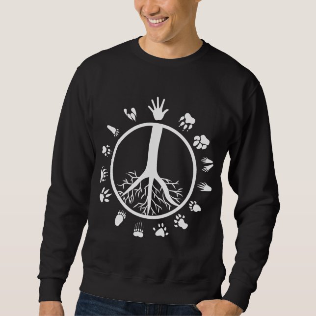Peace Sign Tree Roots Animal Footprints Vegan Sweatshirt (Vorderseite)