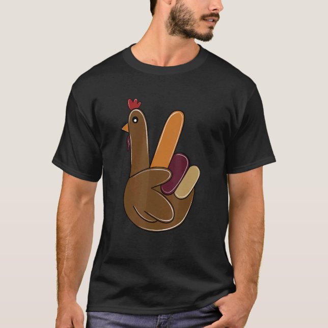 Peace Sign Turkey Hand Cool Thanksgiving Hippie Me T-Shirt (Vorderseite)