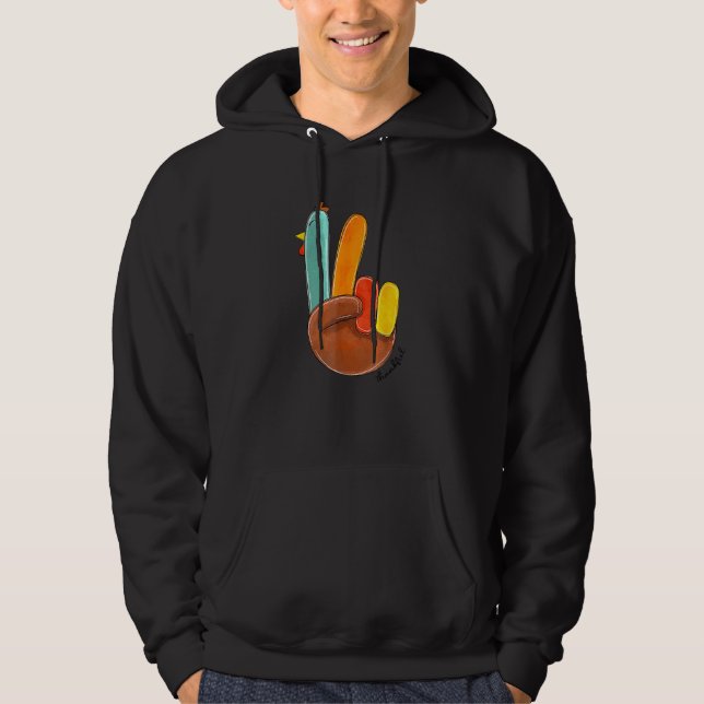 Peace Sign Turkey Hand Cooler Erntedank Hippie Hoodie (Vorderseite)