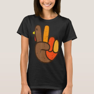 Peace Sign Turkey Hand Cooler Erntedank Hippie Me T-Shirt