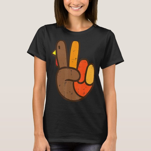 Peace Sign Turkey Hand Cooler Erntedank Hippie Me T-Shirt (Vorderseite)