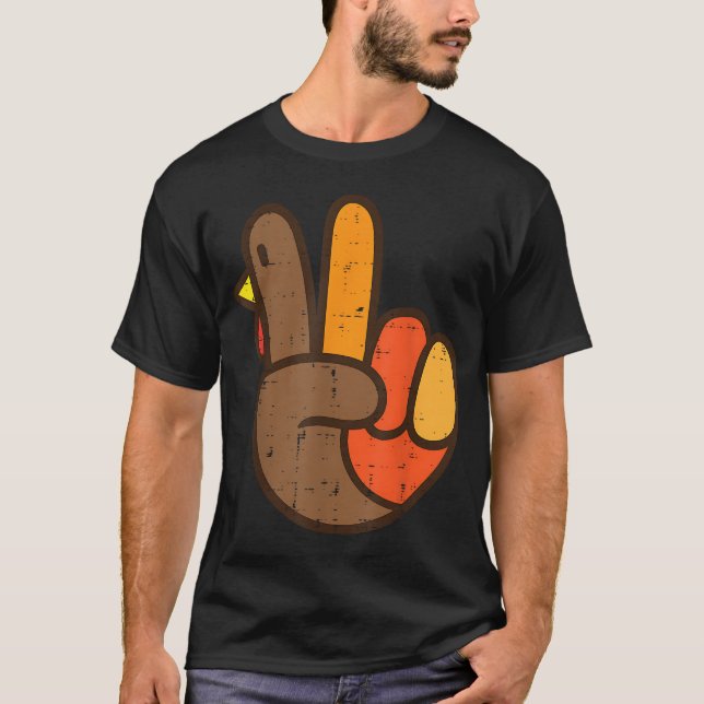 Peace Sign Turkey Hand Cooler Erntedank Hippie Me T-Shirt (Vorderseite)