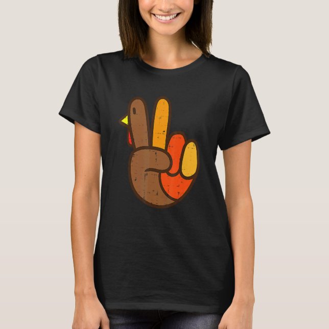Peace Sign Turkey Hand Cooler Erntedank Hippie Me T-Shirt (Vorderseite)
