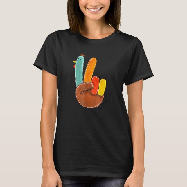 Peace Sign Turkey Hand Cooler Erntedank Hippie T-Shirt (Vorderseite)