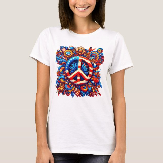 Peace Sign-USA-4. Juli-Groovy T-Shirt (Vorderseite)