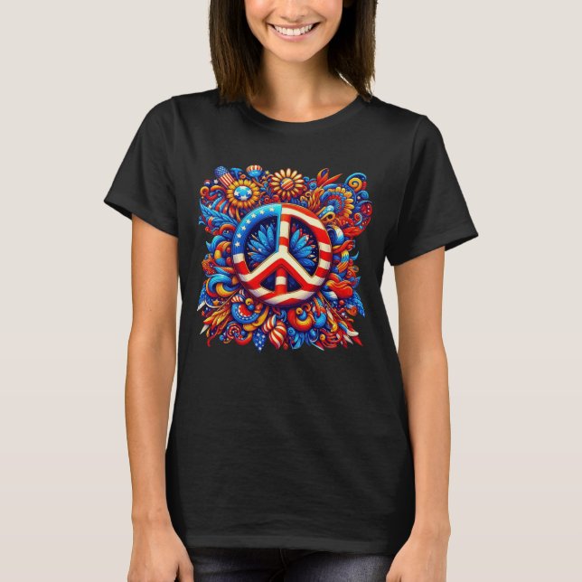 Peace Sign-USA-4. Juli-Groovy T-Shirt (Vorderseite)