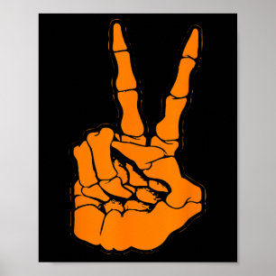 Peace Sign V Fingers Skeleton Cool Graphic Hallowo Poster
