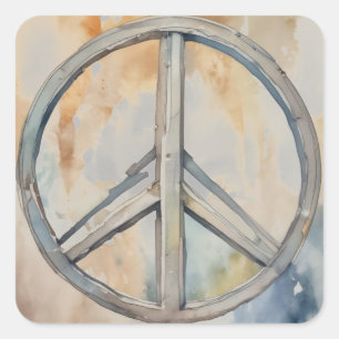 Peace Sign Wassercolor Malerei Kunst Quadratischer Aufkleber