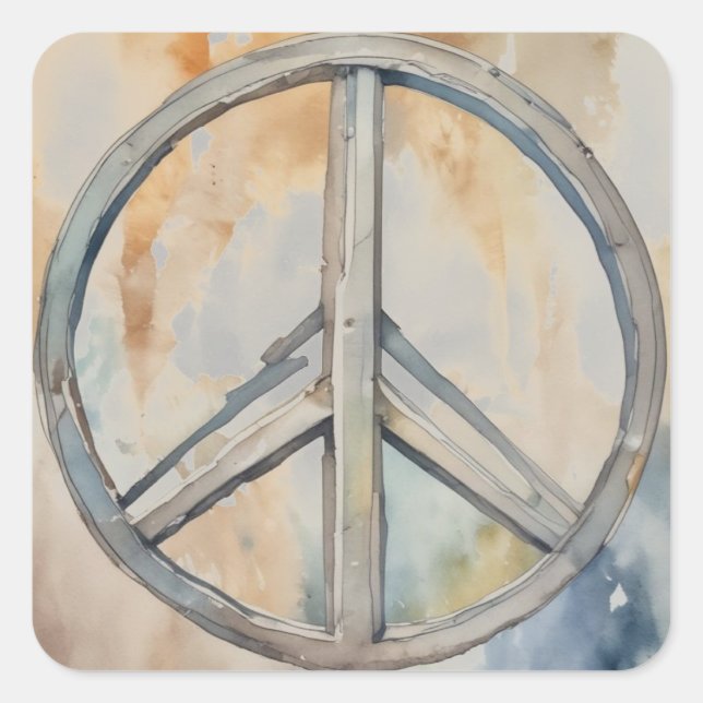 Peace Sign Wassercolor Malerei Kunst Quadratischer Aufkleber (Vorderseite)