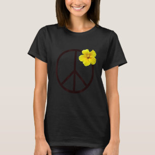 Peace Sign Yellow Hibiskus Blume T-Shirt
